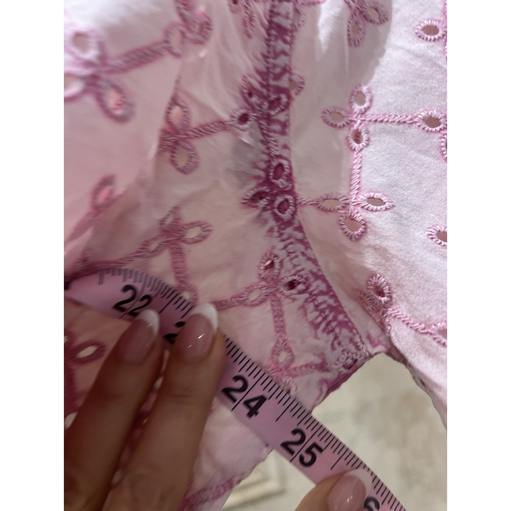 Dylan Oversized Western Sheer Shirt Pink Cotton Eyelet Pearl Snap XL - Picture 10 of 12